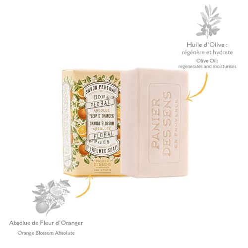 Panier des Sens - Orange Blossom Bar Soap - Moisturizing Scented Soap Bar - Natural Soap with Olive Oil - 97% Natural Ingredients Made in France - Vegan Friendly - Body & Hand Soap Bars 2x5.3 oz