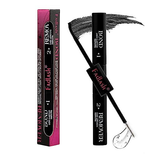 FADLASH Lash Bond and Remover, 2 in 1 Cluster Lash Glue and Lash Remover for Cluster Individual Lashes Soothing Non-Irritating Lash Adhesive Super Strong Hold 48 Hours Lash Glue Remover