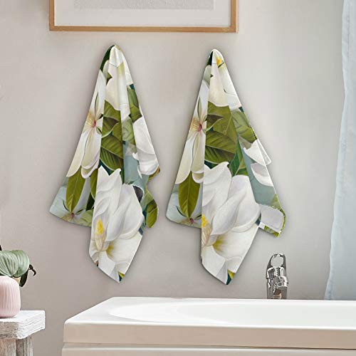 susiyo Hand Towel for Bathroom Set of 2 Face Towel for Hotel Gym Guest Spa Yoga Home Decorative, 28x14inch (White Magnolia Flowers)