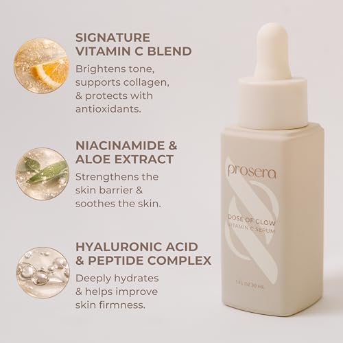 Dose of Glow Vitamin C Serum- Hydrating and Brightening Serum with Peptides, Hyaluronic Acid, Niacinamide and CoQ10. Firms Skin and Reduces Dark Spots and Fine Lines 1 oz (Limited Edition Glow Set)