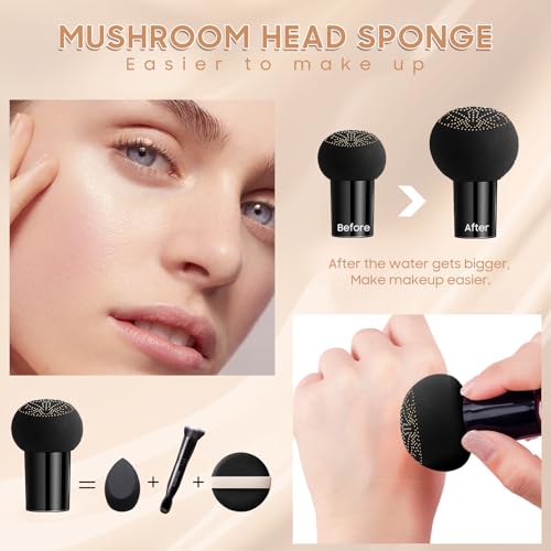Mushroom Head Air Cushion CC Cream - Tattoo Cover up Moisturizing BB Creams Foundation, Long-Lasting Waterproof Concealer Full Coverage for Even Skin Tone, Gifts for Women (Natural, 1 PCS)