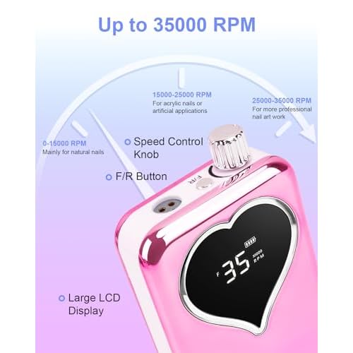 Electric Nail Drill Professional: Rechargeable Nail File with Bits for Acrylic Gel Nails, Professional Nail Drill Manicure Pedicure Polishing Shape Tools for Home Salon