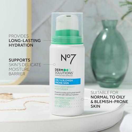 No7 Derm Solutions Daily Face Moisturizer - Hydrating Lotion Formulated with Ceramides & Niacinamide to Help Maintain Moisture Barrier - For Oily & Blemish-Prone Skin (3 Fl Oz)