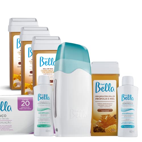 Depil Bella Bundle Kit Waxing Roller, 1 Roll on Honey and propolis + 3 Roll on Chamomile and Calendula Depilatory Wax Hair removal for Women and men, Sensitive hair, At Home and professional Waxing, B