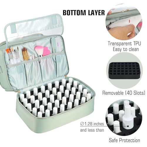 Nail Polish Organizer Case,Nail Polish Holder Holds 1 Nail Lamp & 50 Bottles,Travel Nail Tech Case,Waterproof Nail Kit Organizer Bag Fits Nail Supplies & Manicure Tools (Green)
