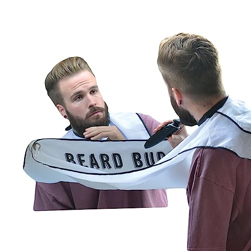 Beard Buddy Shaving Bib. Includes Suckers with Locking Hooks and Adjustable Fastening Strips. Beard Grooming. Travel Bag Included.