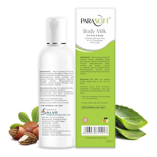 Parasoft Body & Face Milk Lotion for Very Dry Skin ? 100ml / 3.38 fl oz (Pack of 4) | Non-Sticky Hydrating Lotion with Aloe Vera, Shea Butter, Vitamin B3 & B6