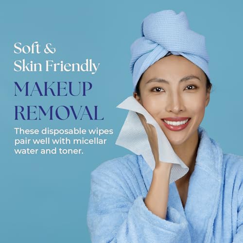 70 Count Disposable Face Towels Facial Cleansing Wipes, Quick Dry Makeup Remover Cloths, Soft Face Towelettes for Women & Men by WipesyWiz 7.9"x7.9" (Pack of 1)