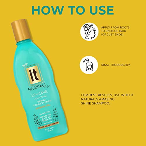IT Naturals Argan Oil 12-In-One Amazing Shine Conditioner, 10.2oz - Repairs, Protects & Strengthen Hair Split Ends & Breakage - for All Hair Types - Moisturizing & Volumizing - Paraben Free