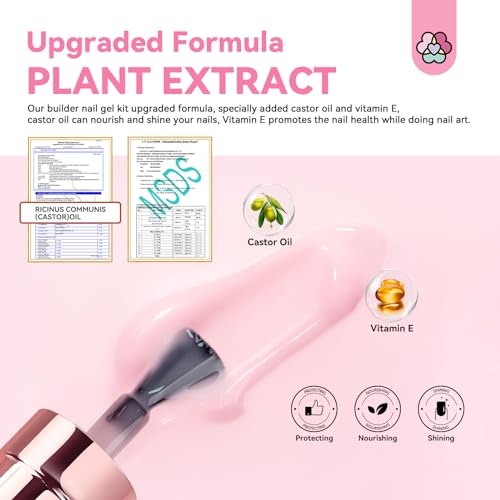 SAVILAND Gel Builder Set: 12 Translucent Colors Castor Oil Builder in a Bottle Vitamin E Hard Gel for Nails Extension Strengthener as Gifts for Women Home DIY Salon Nail Care Repair