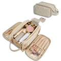 Travel Toiletry Bag for Women Men, Large Travel Toiletry Organizer Makeup Bag, Hanging Cosmetic Bag dopp kit Leather skin care Waterproof Shaving Bag for Toiletries Accessories (beige)
