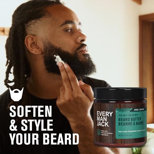 Every Man Jack Beard Butter- Subtle Sea Salt Fragrance - Rejuvenates, Hydrates, and Styles Dry, Unruly Beards While Relieving Itch - Naturally Derived with Shea Butter and Coconut Oil - 4oz