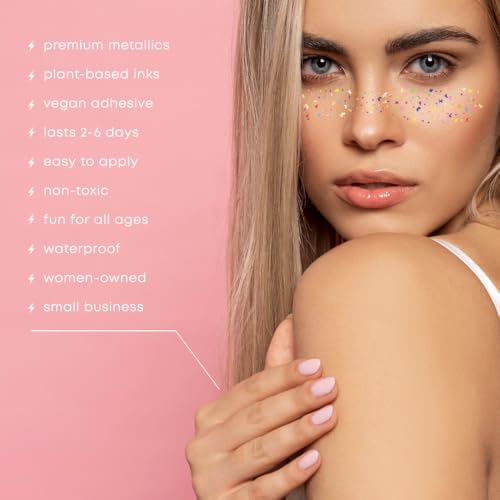 RAINBOW CONFETTI FRECKLES set of 10 premium boho waterproof temporary metallic gold and silver jewelry foil Flash Tattoos, face tattoo, face sparkle, rainbow temporary tattoo, rainbow party