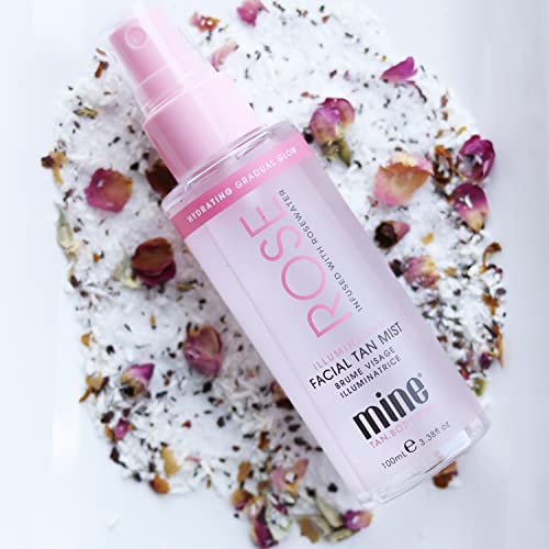 Minetan Rose Face Tan Mist | Clear Facial Self Tanning Spray | Gradual Daily Sunless Tanner, Infused | Soothing Rose Water & Vitamin C, Hydrating, Golden Glow Skin Finish | 3.38 Fl Oz