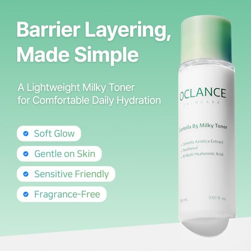 Centella B5 Milky Toner, Barrier Layering Toner for Face, Hydrating & Soothing, Soft Glow Finish, Panthenol, Niacinamide, Centella, Fragrance-Free, Korean Skincare, 150ml / 5.07 fl oz