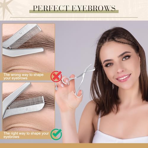Stainless Steel Eyebrow Trimmer Set Eyebrow Grooming Scissors with Comb Dermaplane Facial Razor with 3 Blades Refills Face Grooming Razor for Women and Men