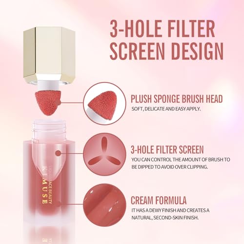 KIMUSE Liquid Blush, Long-Wearing Pigmented Soft Cream Face Blush, Waterproof, Smudge Proof, Dewy Finish