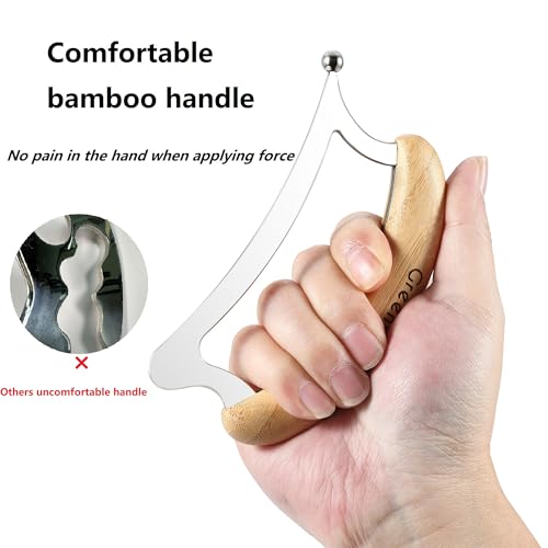 Greenstalk 2 in 1 Whole Body Stainless Steel Gua Sha Set for Muscle Relief, Wooden Massage Tools,Portable Body Scrapers Tool for Neck, Back, Feet Recovery.
