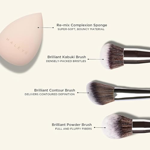 HALEYS Deluxe Makeup Brush Set 4 pcs: Soft, Streak-free, Perfect Blending, Buff, Blurs and Smooth, Premium Luxury Synthetic Bristles, For Liquid, Cream or Powder, Vegan, Cruelty-free, Sustainable Wood