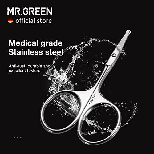 MR.GREEN Facial Hair Scissors Rounded Nose Hair Scissors Stainless Steel Mustache Beard Eyebrows Eyelashes Trimming Clippers (Mr-2002)