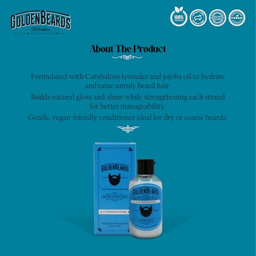 Golden Beards Beard Wash Set or single ? Organic Beard Shampoo & Conditioner for Men, 100ml Each ? Nourishing Jojoba & Oils with Carshalton Lavender Scent, Vegan & Handmade in Denmark (Conditioner)