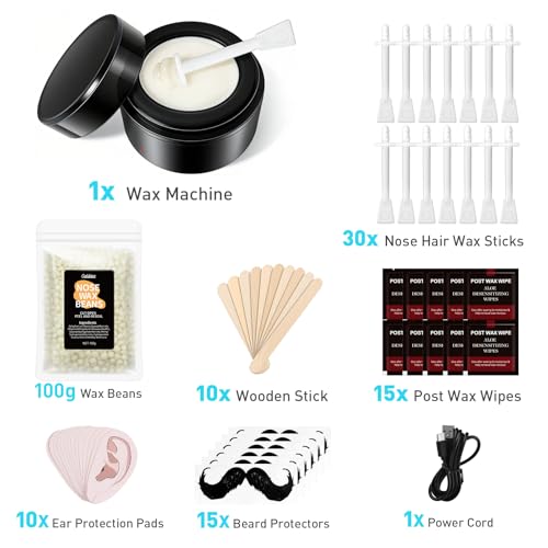 Nose Wax Kit Men, Nose Hair Wax Kit With 30 Sticks, Painless Nose & Ear Hair Removal, Usb Fast Heat Mini Wax pot, Smart Constant Temp (Circle,Black)