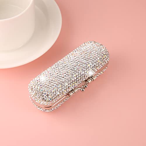 AsAlways Shiny Rhinestone Crystal Portable Lipstick Case with Mirror Portable Bling Diamonds Makeup Cosmetic Storage Holder for Travel Ladies Fashion