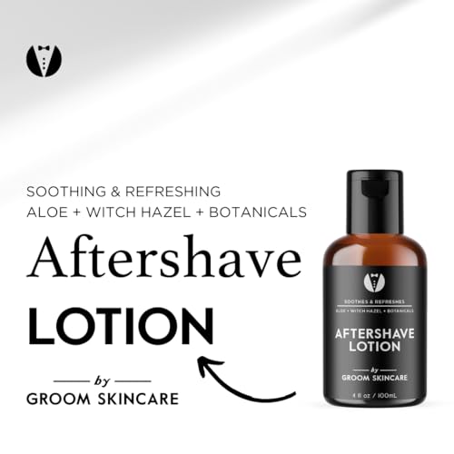 GROOM After Shave Lotion for Men | Soothing Post-Shave Moisturizer with Aloe, Vitamin E, Green Tea & MSM | Fights Irritation & Razor Bumps | 4 oz