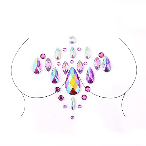 Mermaid Pink Face Gems Rhinestone Face Jewels Tattoo Rave Body Stickers Festival Chest Gems for Women and Girls 2PCS (Face Gem2)