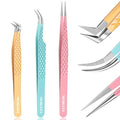 MORGLES Lash Tweezers for Eyelash Extensions, 3 Pcs Eyelash Extension Tweezers for Professionals & Beginners Fanning Volume Lashes