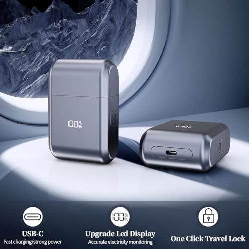 Mini Electric Foil Shaver for Men - 3 Floating Blades, LED Display, USB-C Rechargeable, IPX7 Waterproof, Portable Wet/Dry Razor for Face, Ideal for Travel & Home