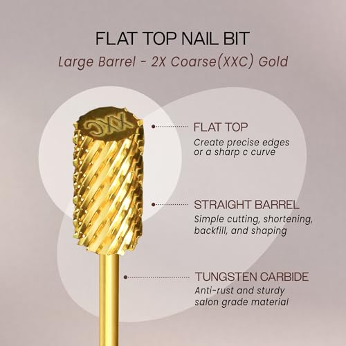 PANA Professional 3/32" Shank Size - Flat Top Large Barrel Gold Carbide Bit 2X Coarse Grit - Nail Drill Bit for Dremel Machine