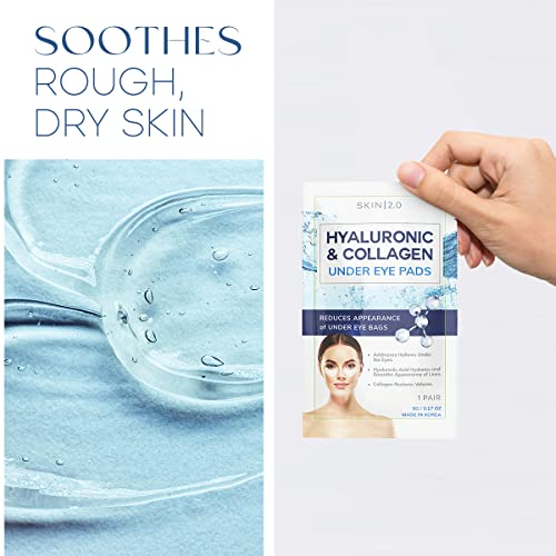 Hyaluronic Acid and Collagen Under Eye Patches - Anti-aging, Reduces Eye Bags & Wrinkles, Firming & Hydrating Eye Pads - Cruelty Free Korean Skin Care - All Skin Types - 5 Pairs