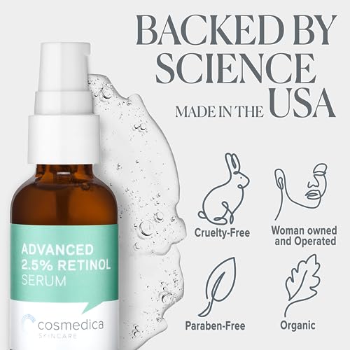 Cosmedica Skincare's Advanced 2.5% Retinol Serum w/Green Tea, Hyaluronic Acid & Vit E + Microneedling Roller