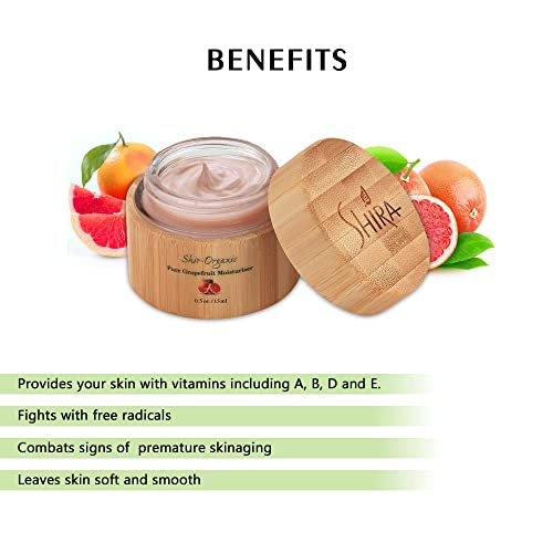 Shira Organic Pink Grapefruit Moisturizer Face Cream,Vitamin C Moisturizer with Intense Hydration, Soft-Brightening Moistuzier for Skin,Ideal for Normal to Oily Skin (50ml)