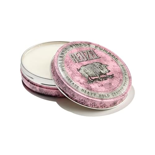 REUZEL Pink Grease Pomade, Strong All Day Hold, Oil-Based Styling Wax, Medium Shine, Easy To Wash Out, For All Hair Types