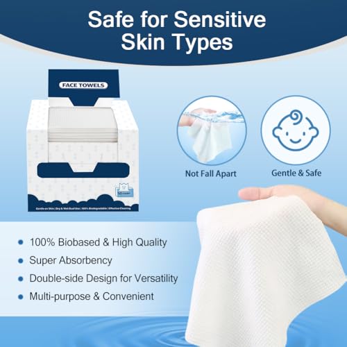 GLIMGLINT Face Towels£¬200 Count (4 Box) Disposable Face Towelettes, Biodegradable Makeup Remover Dry Wipes, Super Soft Clean Facial Towels Wash Cloth for Sensitive Skin