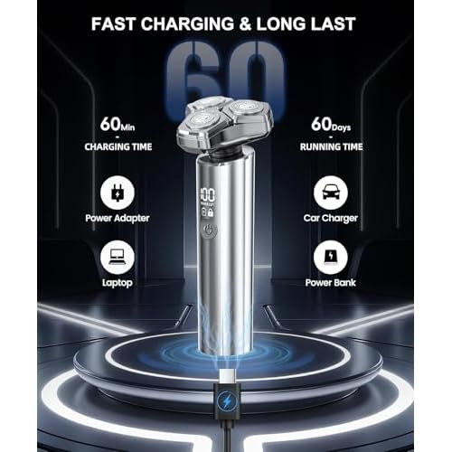 Electric Razor for Men£¬10,000RPM High-Speed Motor, IPX8 Waterproof, USB Fast Charging, Quick Charge & Travel Lock,Upgrade Icy Gray