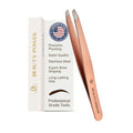 Slant Tip Precision Tweezers - Stainless Steel Eyebrow Tweezers for Women & Men - Precision Tweezers for Facial Hair, Ingrown Hair & Brow Shaping - Professional Beauty Tool - Rose Gold