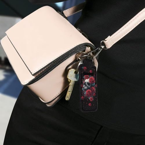 Rose Skeleton Pattern Chapstick Holder Keychain Clip-on Sleeve Chap Stick Pouch Lip Balm Holsteror Lipstick Tracker Safeguard