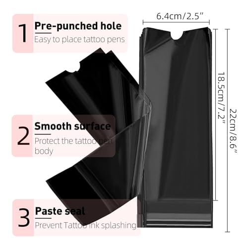 JimKing 100pcs Tattoo Pen Covers, Sealable Pen Sleeves, with 4pcs Tattoo Grip Wraps Self-Adhesiive Tapes, Extral Large