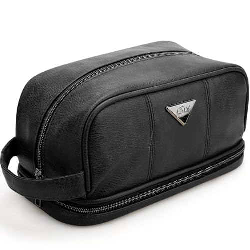 Emissary Leather Travel Toiletry Bag for Men, Water Resistant Travel Organizer Dopp Kit, Large Capacity Travel Kit for Men, Shaving Bag for Travel Accessories - Black