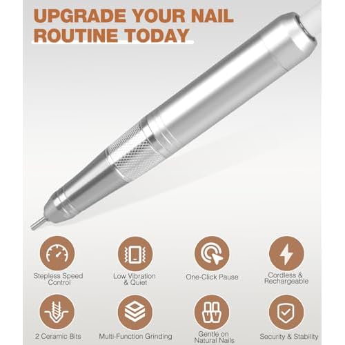 Professional Nail Drill Machine, AZ GOGO 40000RPM Rechargeable Electric Portable Nail Drill for Acrylic Gel Nails, Powerful Pro Efile Coreless Motor Quieter, High Efficiency for Salon or Home DIY