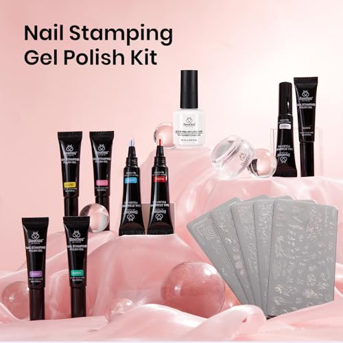 Beetles Nail Stamp Gel French Tip Nail Stamp Kit with Blooming Gel