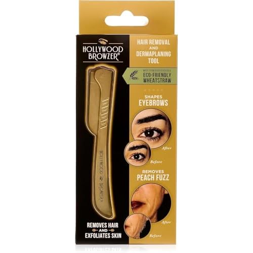 Hollywood Browzer Hair Removal and Dermaplaner - Eyebrow Razor for Women - Removes Peach Fuzz - Travel Size Eyebrow Grooming Kit - Gold - 1 pc