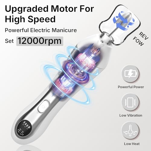 Nail Drill with LED Display ,Manicure Pedicure 10-Speed Cordless Electric Nails File,Rechargeable,10 in 1 Nail Drill Professional Ideal for Home, Beginners,Women