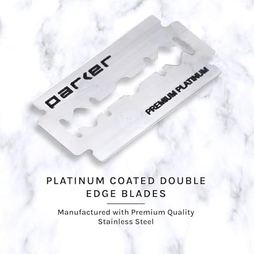 Parker, 96R Graphite Gray Long Handle Butterfly Open Double Edge Safety Razor for Men, 5 Parker Premium Platinum Double Edge Razor Blades Included