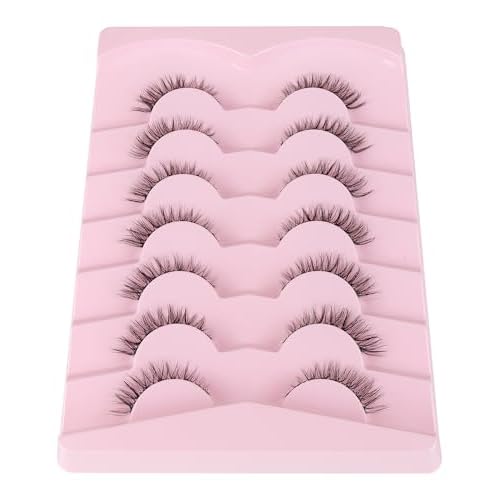 Jiocolor Cat Eye Lashes Wispy Fake Lashes C Curl Strip Lashes Natural Look Short Eyelashes Clear Band False Eyelashes 7 Pairs Pack ZT20
