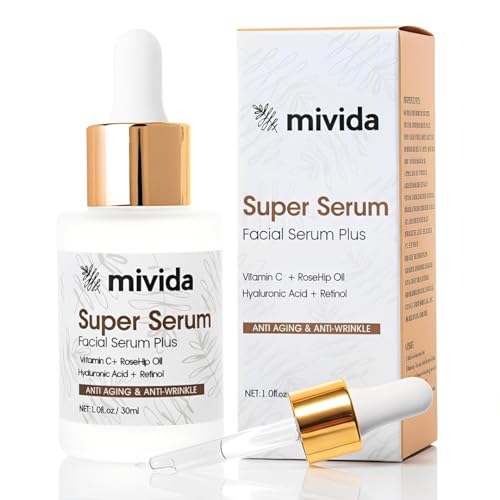 mivida 4-in-1 Anti-Aging Serum for face | Retinol, Vitamin C, Hyaluronic Acid & RoseHip Oil | multi benefit Face Serum ? 1 Fl Oz
