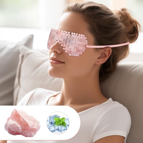Rose Quartz Eye Mask, Natural Jade Mask for Facials, Hot or Cold Therapy for Anti-Aging, Puffiness & Dark Circles, Cooling for Migraines, Warmth for Sinus Relief